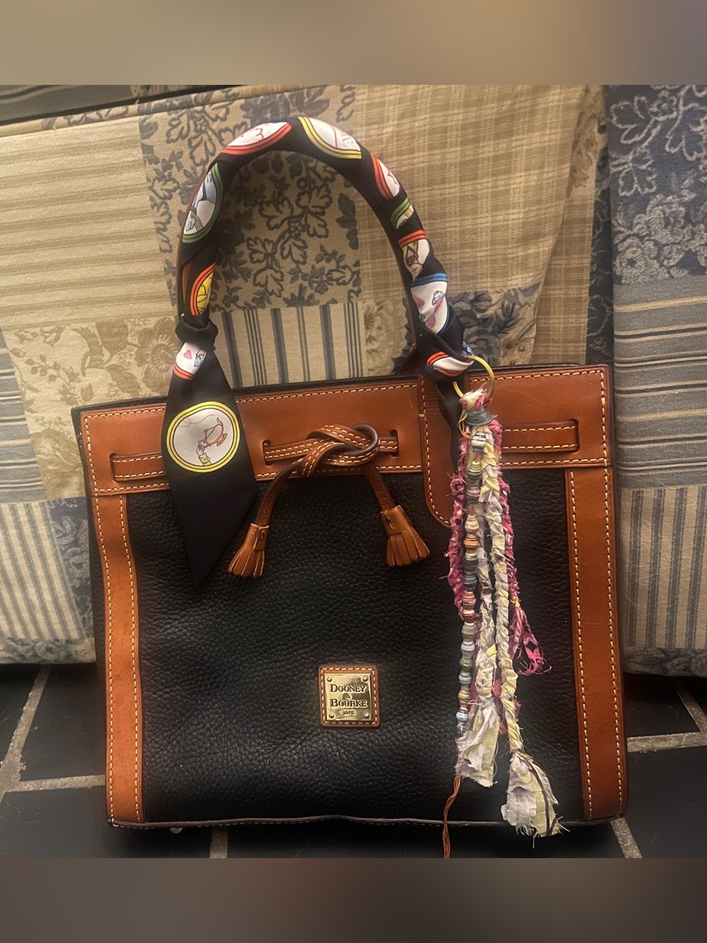 Dooney & Bourke Black and Brown Leather Pebbled Shoulder Bag
